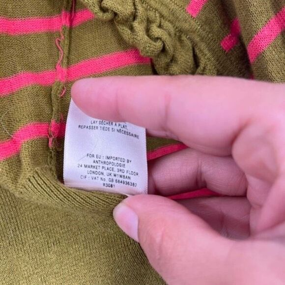 Anthropologie Sparrow Traveling Stripes Linen Cardigan XS Ruffles Green Pink‎ - Picture 7 of 10
